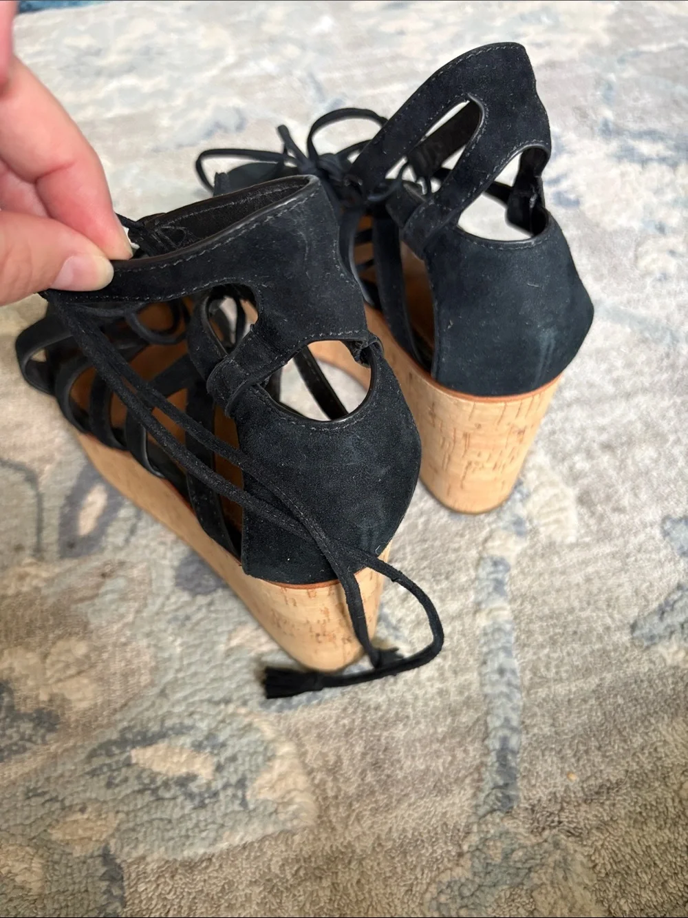 Frye Black Suede Lace-Up Platform Sandals